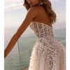 Custom a line princess sweetheart sweep brush train wedding dress for beach wedding