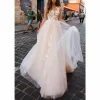Custom a line princess beach wedding dress v neck sleeveless with appliques
