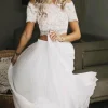 Custom a line princess beach wedding dress off the shoulder short sleeves with pleats