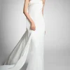 Custom sheath column strapless sleeveless wedding dresses with bowknot