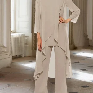 Custom chiffon long sleeves mother of the bride pantsuits with jacket