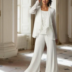 Custom chiffon long sleeves mother of the bride pantsuits with jacket