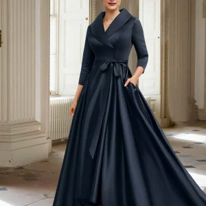 Custom a line princess long sleeves mother of the bride dresses with pockets belt