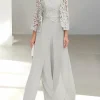 Custom chiffon long sleeves mother of the bride pantsuits with jacket lace