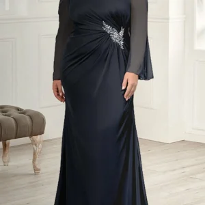 Custom sheath column round neck mother of the bride dresses with rhinestones