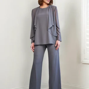 Custom chiffon long sleeves mother of the bride pantsuits with jacket