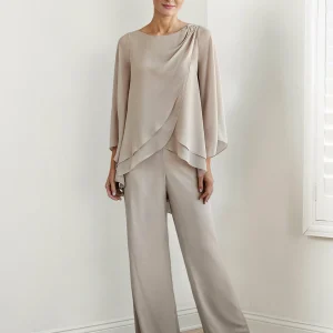 Custom chiffon long sleeves mother of the bride pantsuits