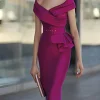 Custom sheath column off the shoulder mother of the bride dresses with belt