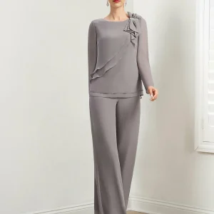 Custom chiffon mother of the bride pantsuits with beading ruffles