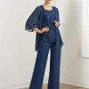 Custom chiffon mother of the bride pantsuits with sequins jacket