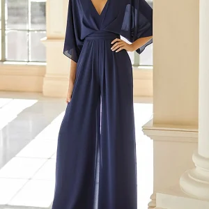 Custom chiffon v neck mother of the bride pantsuits with pockets