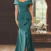 Custom sheath column floor length off the shoulder mother of the bride dresses with ruffles