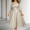 Custom a line princess v neck tea length mother of the bride dresses