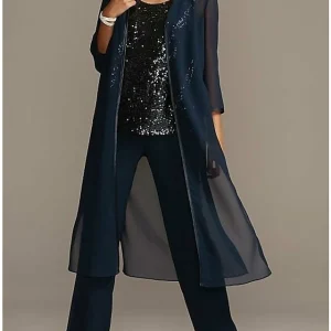 Custom chiffon scoop mother of the bride pantsuits