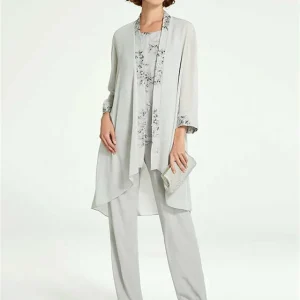 Custom chiffon mother of the bride pantsuits with jacket