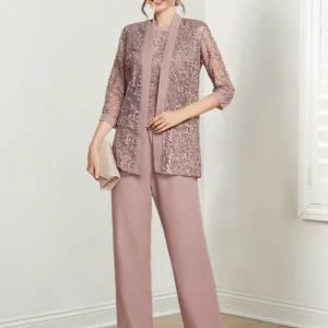 Custom chiffon jewel neck mother of the bride pantsuits with jacket