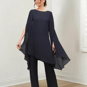 Custom chiffon scoop mother of the bride pantsuits