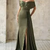 Custom trumpet mermaid off the shoulder silk satin mother of the bride dresses with split side