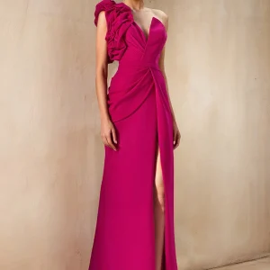 Custom sheath column one shoulder mother of the bride dresses with split side