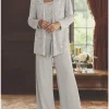 Custom chiffon mother of the bride pantsuits with sequins jacket