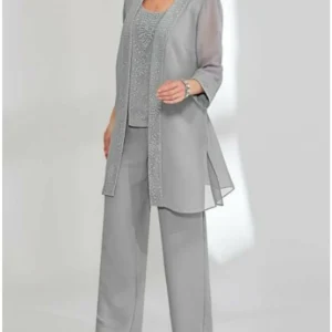 Custom copy of chiffon mother of the bride pantsuits with sequins jacket