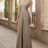 Custom sheath column scoop floor length chiffon mother of the bride dresses with lace ruffle