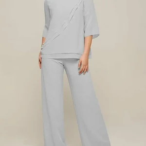 Custom jumpsuits scoop half sleeves chiffon mother of the bride pantsuits