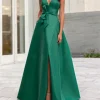 Custom a line princess v neck sleeveless mother of the bride dresses with split side