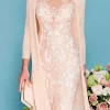 Custom sheath column scoop knee length long sleeves mother of the bride dresses with lace beading appliques