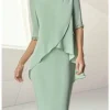 Custom sheath column jewel neck knee length half sleeve mother of the bride dresses with beading ruching