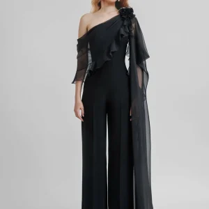 Custom jumpsuits one shoulder half sleeves chiffon mother of the bride pantsuits