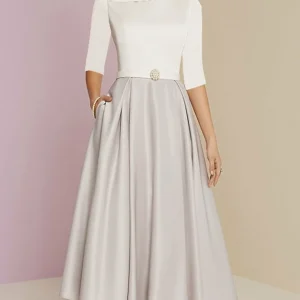 Custom a line princess jewel neck half sleeve tea length mother of the bride dresses with pockets pleats