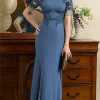 Custom trumpet mermaid short sleeves ankle length mother of the bride dresses with slit