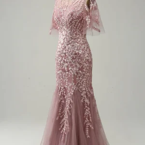 Custom trumpet mermaid scoop half sleeves floor length mother of the bride dresses with lace