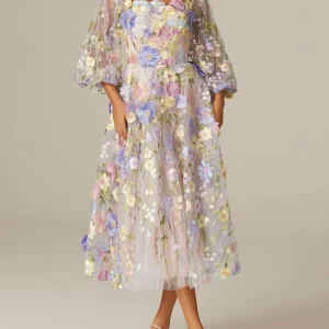 Custom a line princess long sleeves square neck tea length mother of the bride dresses with appliques