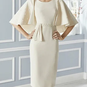 Custom sheath column scoop neck half sleeves knee length mother of the bride dresses