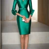 Custom sheath column v neck 3 4 sleeves knee length mother of the bride dresses with sash