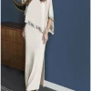 Custom sheath column jewel neck 3 4 length sleeves ankle length mother of the bride dresses