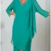 Custom sheath column v neck 3 4 length sleeves knee length 2 pieces mother of the bride dresses