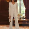 Custom chiffon v neck 3 pieces mother of the bride pantsuits with jacket sequins