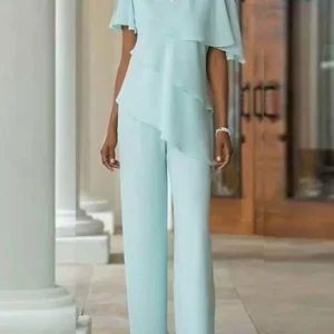 Custom jumpsuit pantsuit 2 piece jewel neck floor length mother of the bride dresses