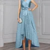 Custom chiffon scoop long sleeves mother of the bride dress with sash sequins