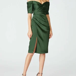 Custom sheath strapless sleeveless knee length mother of the bride dress with split side