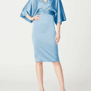 Custom column v neck half sleeves knee length mother of the bride dress with ruffles