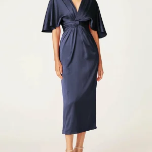 Custom sheath column v neck half sleeves tea length mother of the bride dress with ruffles