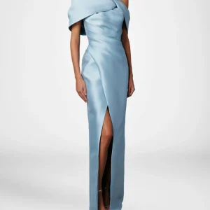 Custom a line princess one shoulder half sleeves floor length mother of the bride dresses with ruffles