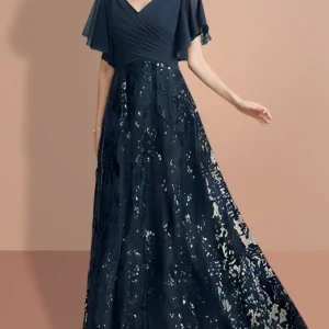 Custom a line princess short sleeves v neck mother of the bride dresses