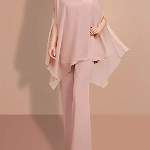 Custom chiffon half sleeves v neck mother of the bride pantsuits
