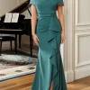 Custom sheath column floor length short sleeves mother of the bride dresses with ruffles