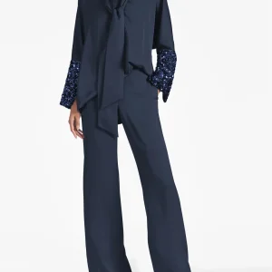 Custom long sleeves mother of the bride pantsuits with sequin